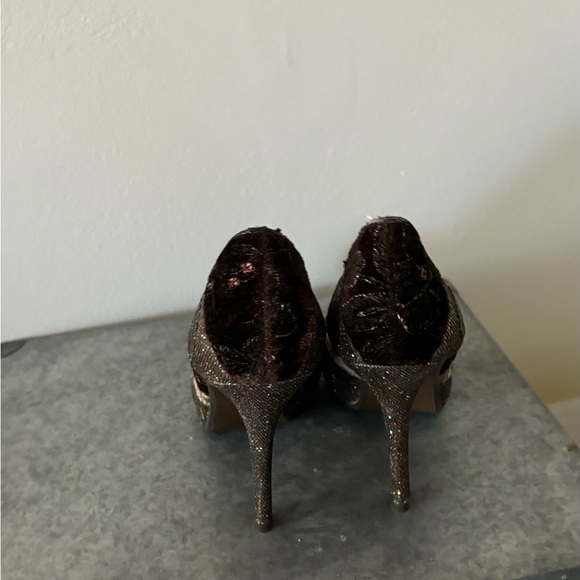 NAUGHTY MONKEY WOMENS SEQUINED BUTTERFLY BROWN GOLD STILLETO SHOES Size 7.5 US - Picture 4 of 6